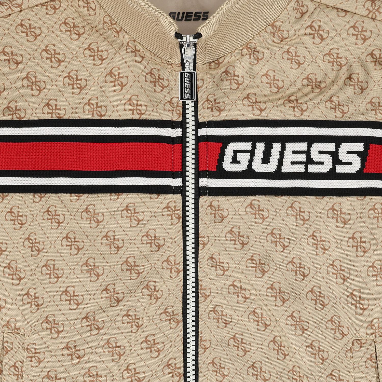 Boys Beige Logo Zip Up Top, 1, hi-res