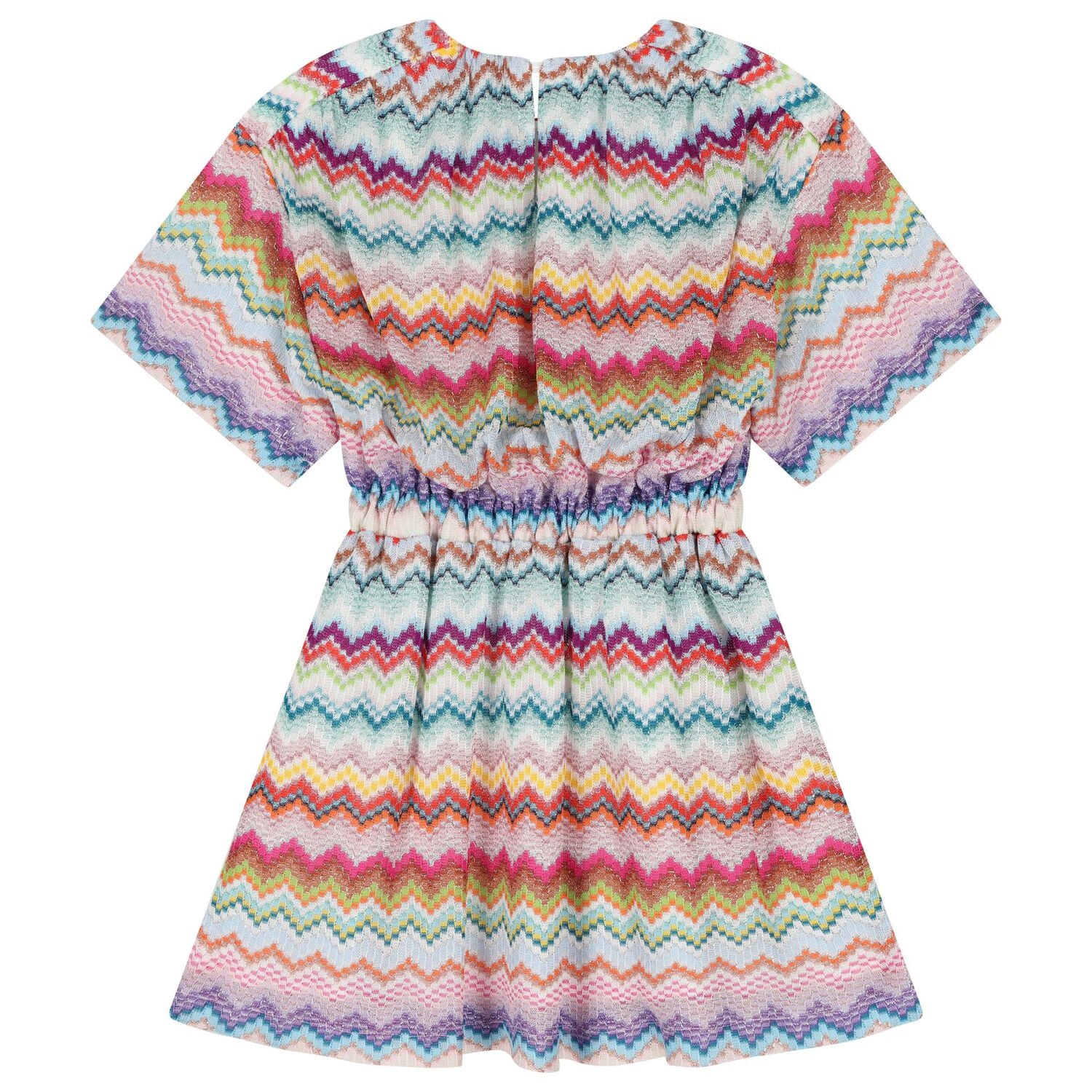 Girls Multi-Coloured Zig Zag Crochet Dress, 1, hi-res