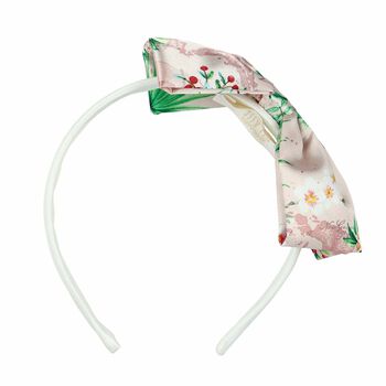 Girls Pink Satin Floral Headband