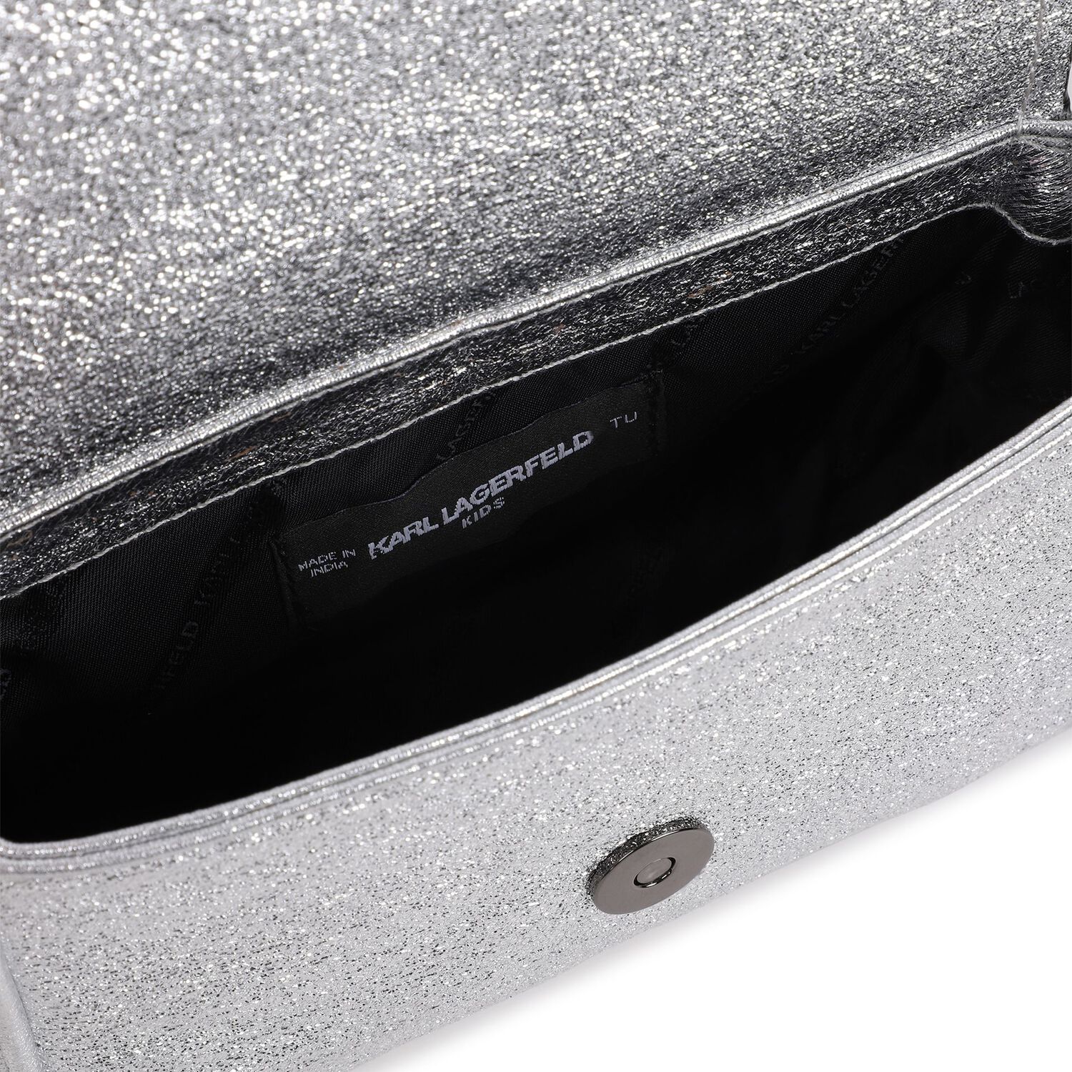 Girls Metallic Silver Ikonik Karl Logo Handbag, 1, hi-res