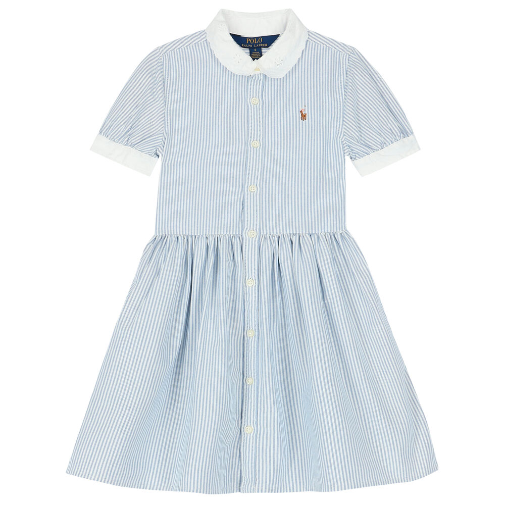 Ralph Lauren Girls White & Blue Striped Dress | Junior Couture