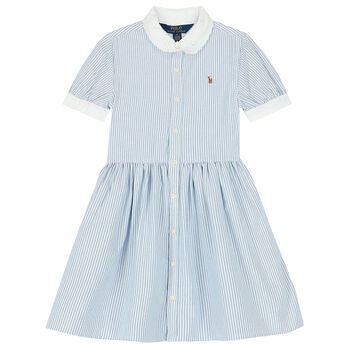 Girls White & Blue Striped Dress