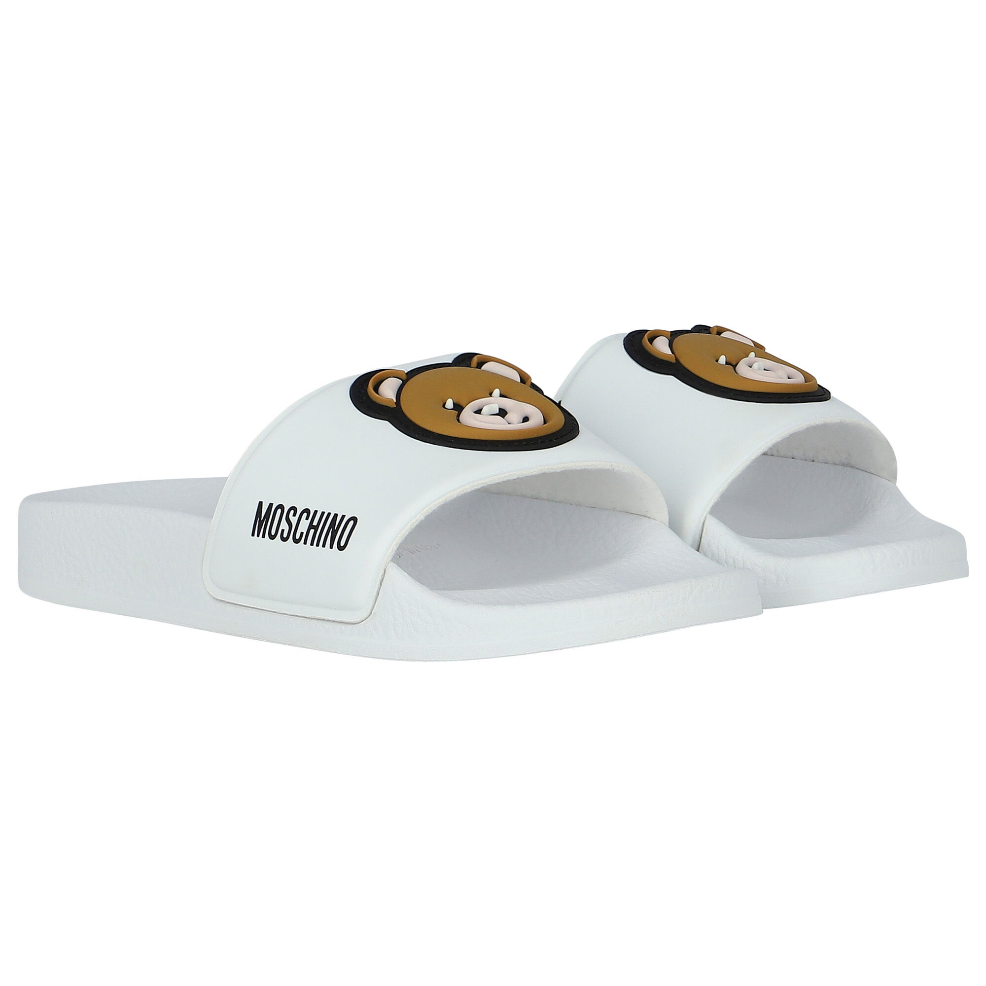 Moschino White Teddy Bear Logo Sliders Junior Couture