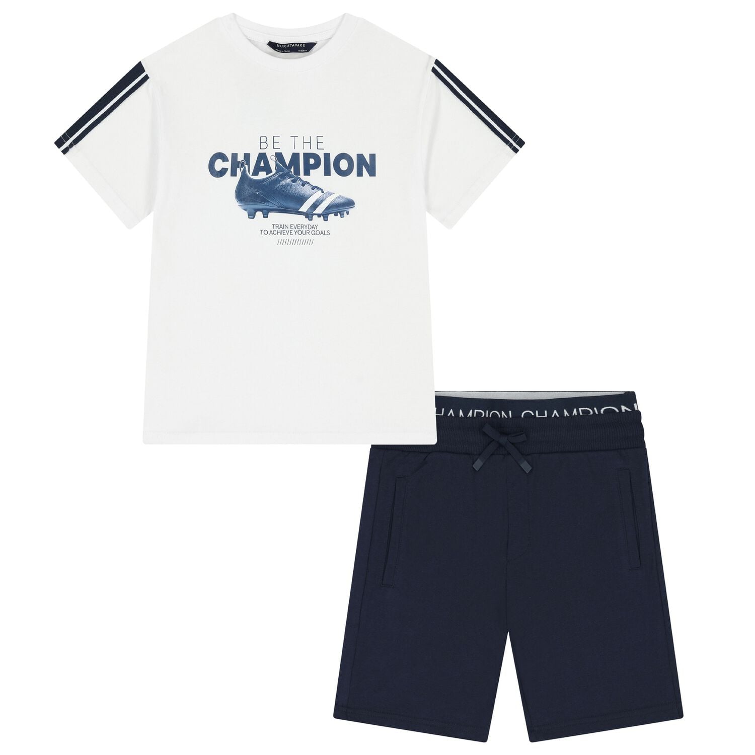 Boys White & Navy Blue Shorts Set, 1, hi-res