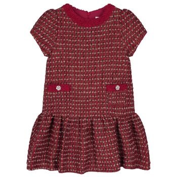 Girls Burgundy Tweed & Boucl&eacute; Dress