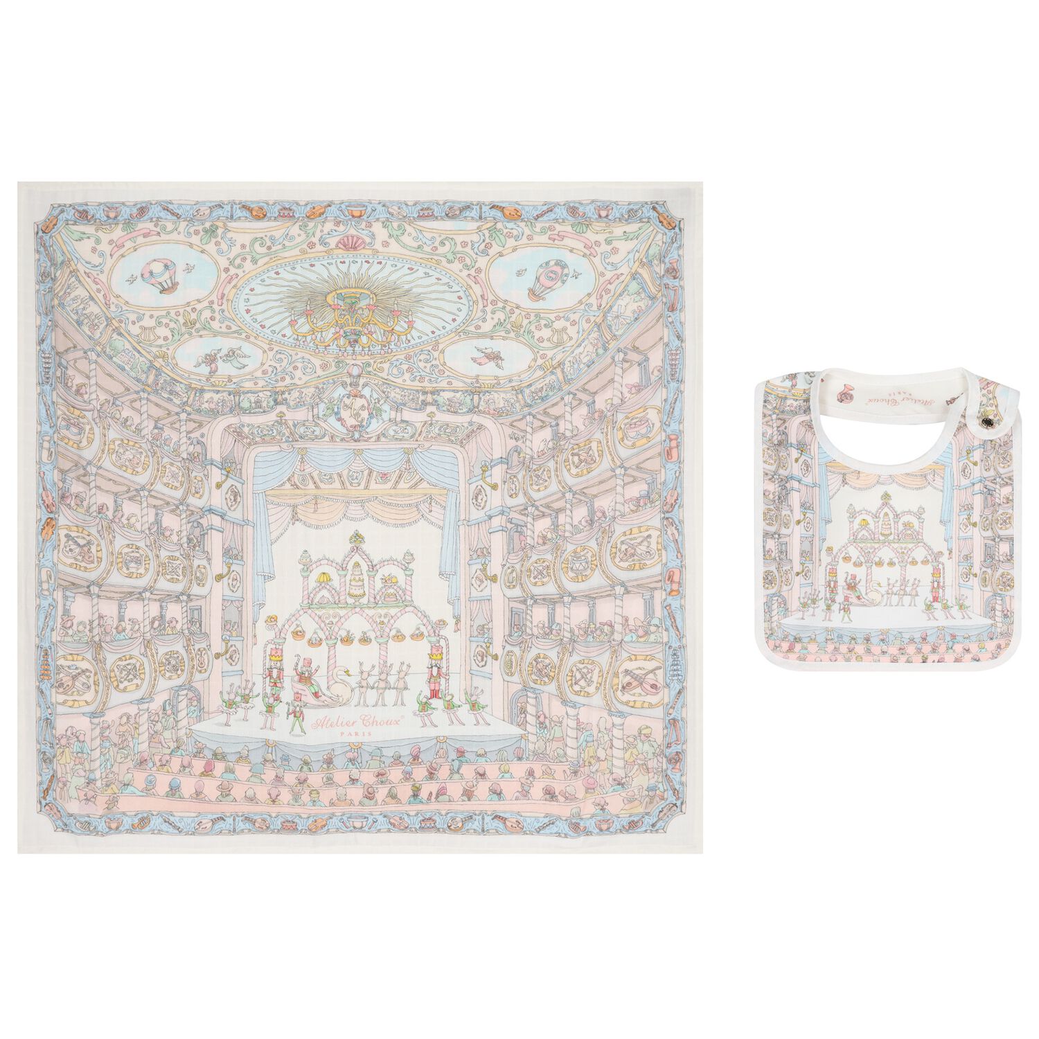 White & Blue Nutcracker Baby Carré Swaddle & Bib Gift Set, 1, hi-res image number null