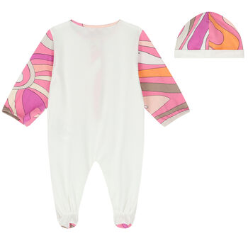 Baby Girls Ivory & Pink Marmo Babygrow Set