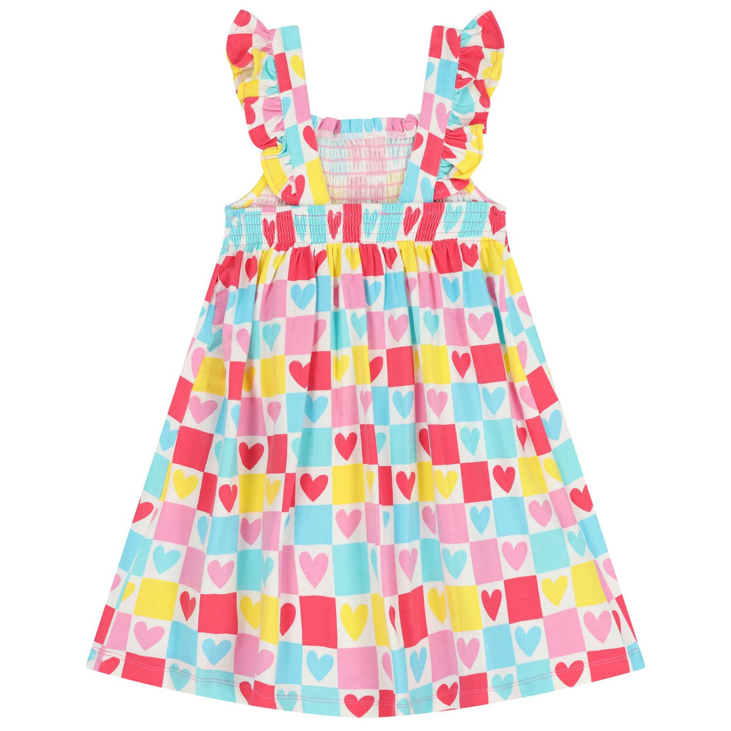 Girls Multi-Coloured Hearts Dress, 1, hi-res
