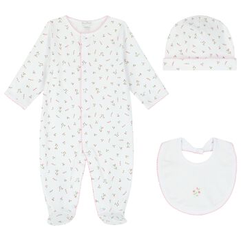 Baby Girls White & Pink Roses Babygrow Gift Set