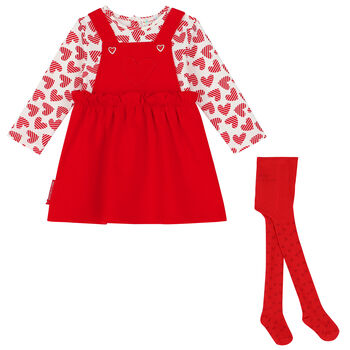 Girls Red & Ivory Heart Dress Set