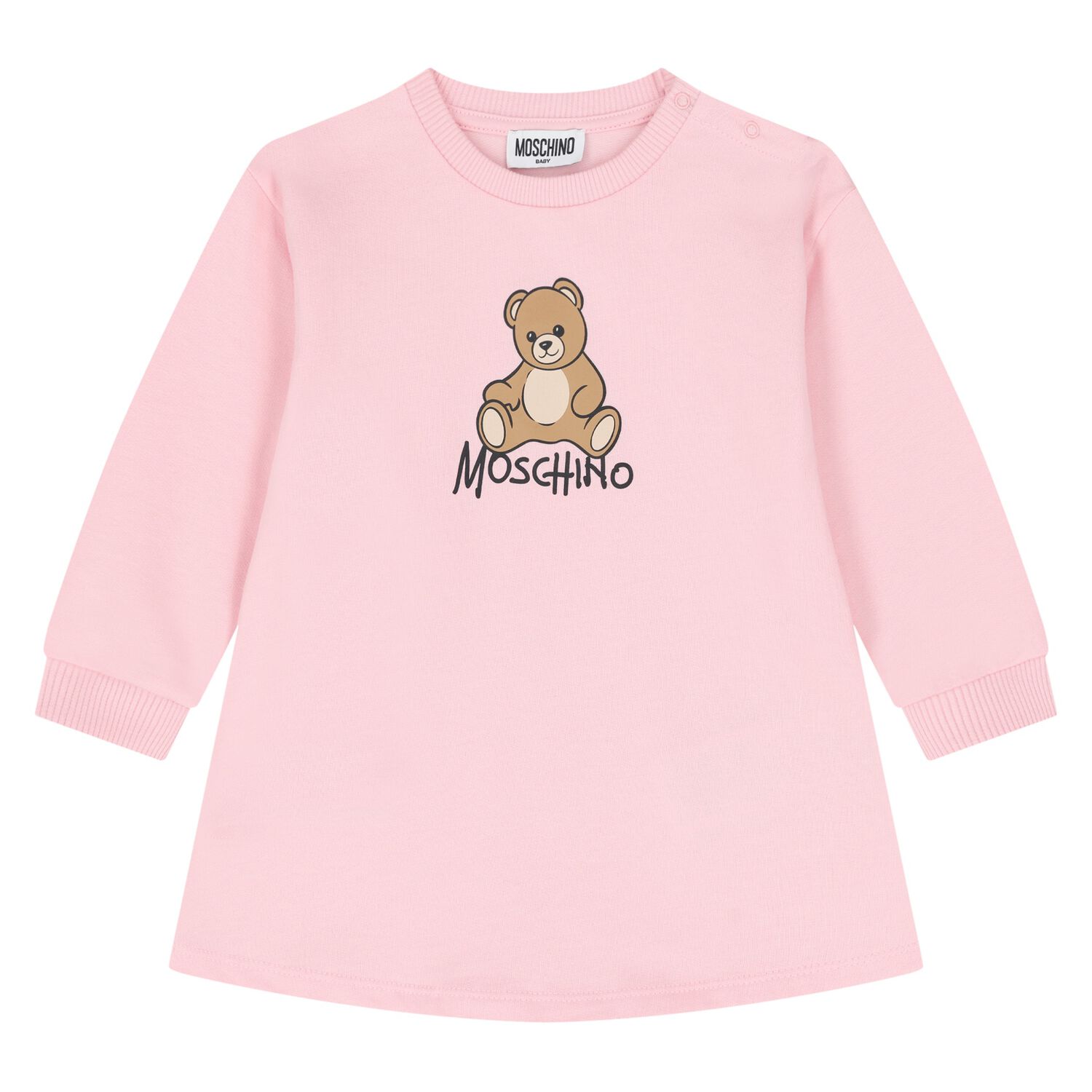 Younger Girls Pink Teddy Bear Logo Dress, 3, hi-res