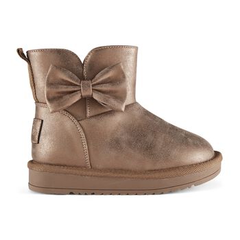 Girls Metallic Gold Faux Leather Bow Boots