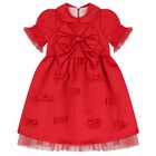 Girls Red Bow Satin Dress & Hairband Set, 1, hi-res