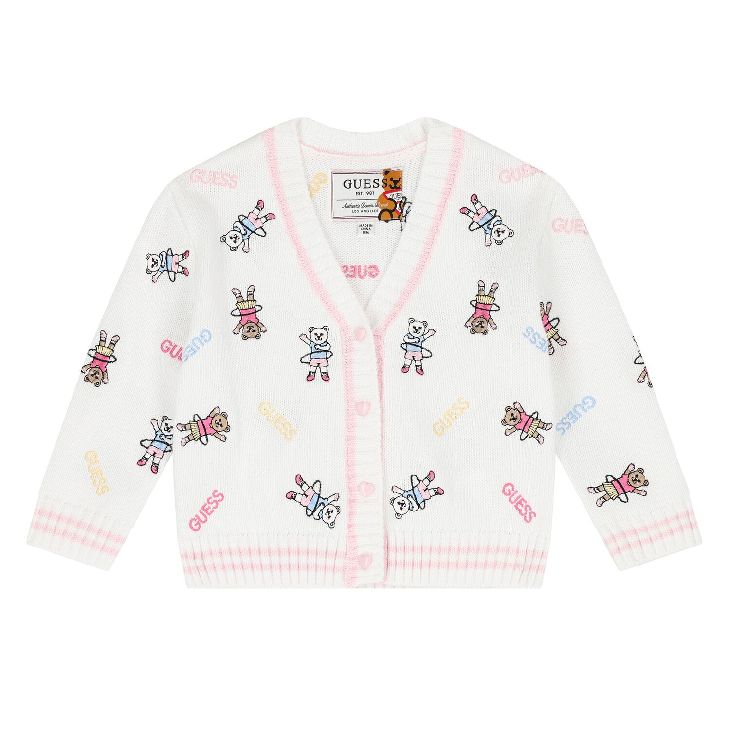 Younger Girls White Logo Knitted Cardigan, 1, hi-res