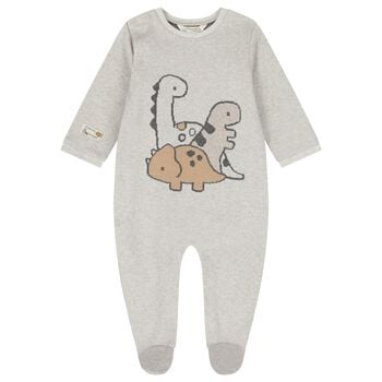 Baby Boys Grey Dinosaur Babygrow