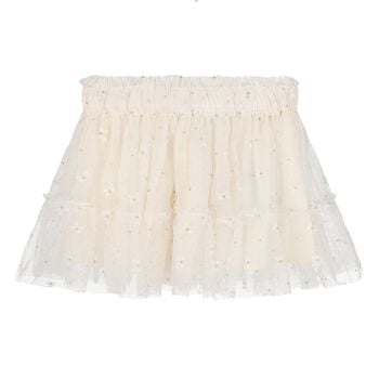 Younger Girls Ivory Bow Tulle Skirt