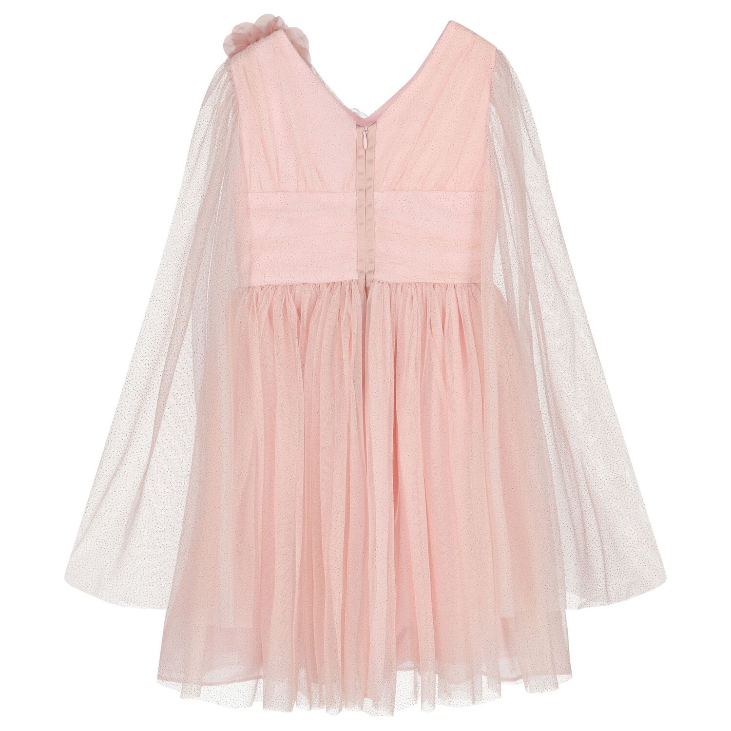 Girls Pink 3D Flower Tulle Cape Dress, 1, hi-res
