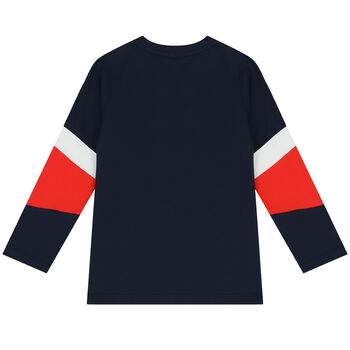 Boys Navy Blue Logo Long Sleeve Top