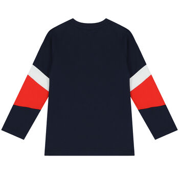 Boys Navy Blue Logo Long Sleeve Top