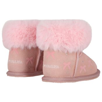 Girls Pink Suede Leather Bow Boots