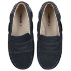 Boys Navy Blue Moccasins, 1, hi-res