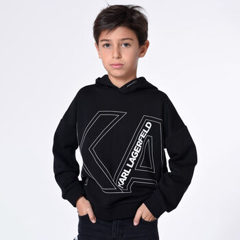 Boys Black Logo Hooded Top