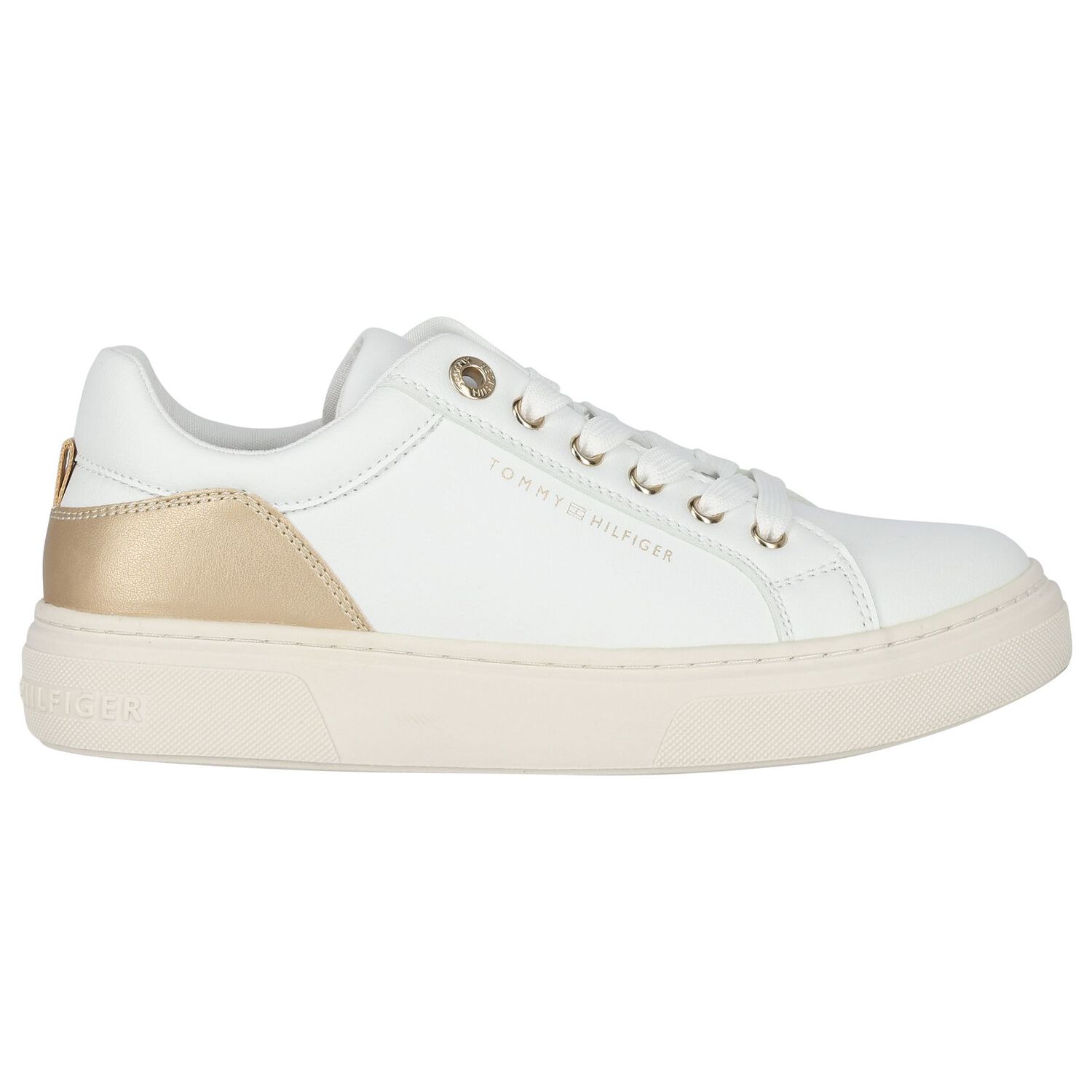 Girls White & Gold Logo Trainers, 1, hi-res image number null