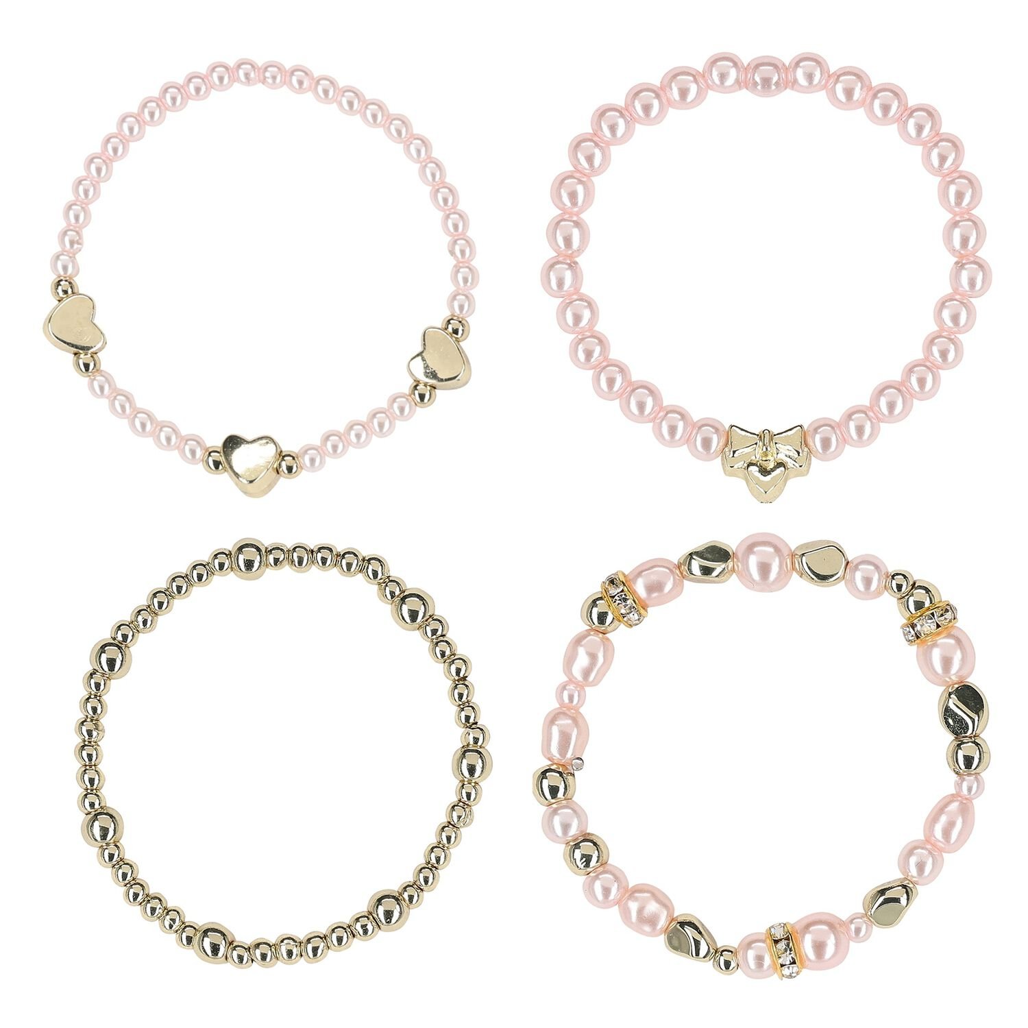 Girls Pink & Gold Beaded Bracelets (4 Pack), 1, hi-res