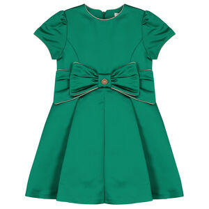 Girls Green Satin Bow Dress