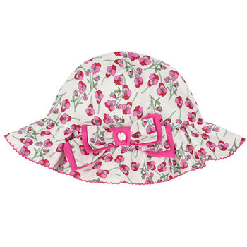 قبعة شمسية باللون الأبيض والوردي للبنات 
