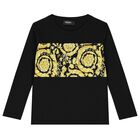 Boys Black Barocco Long Sleeve Top, 1, hi-res