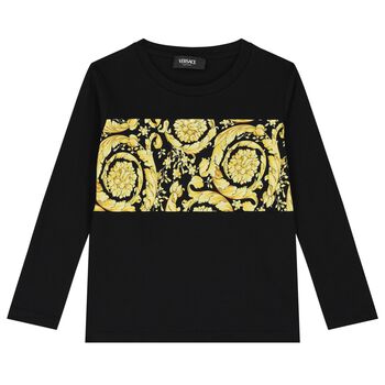 Boys Black Barocco Long Sleeve Top