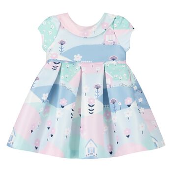 Younger Girls Blue & Pink Satin Dress