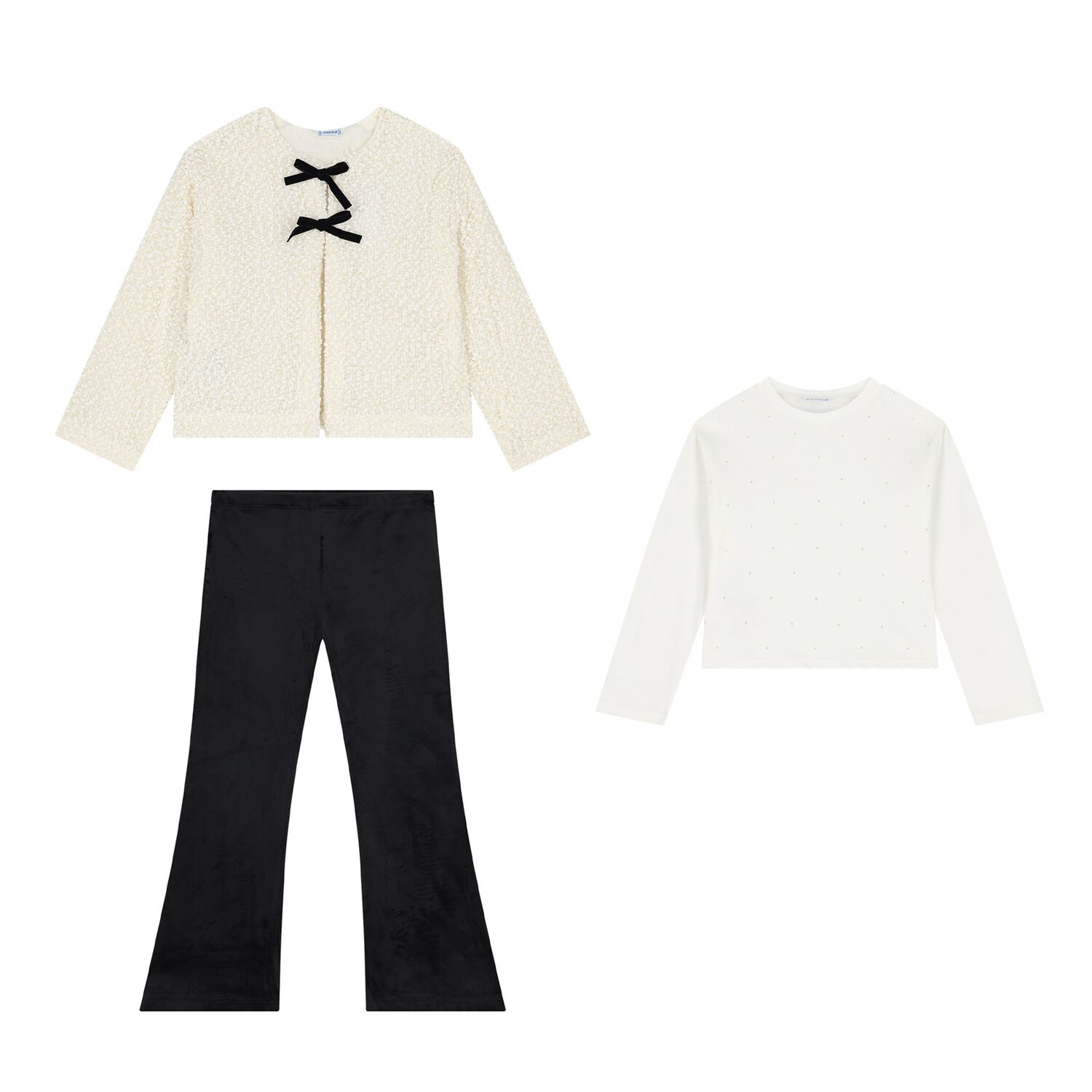 Girls White & Black Rhinestone Leggings Set, 1, hi-res