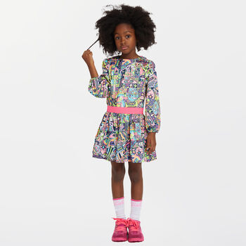 Girls Navy Blue & Neon Pink Dress
