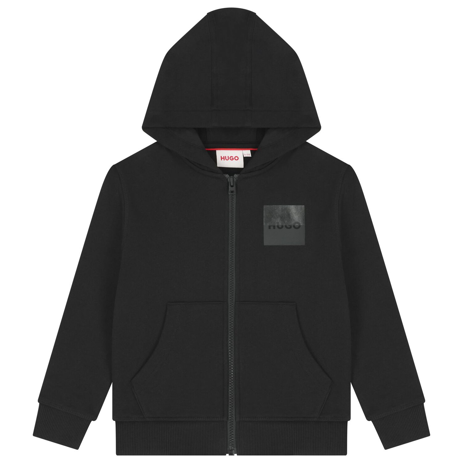 Boys Black Logo Hooded Zip Up Top, 1, hi-res