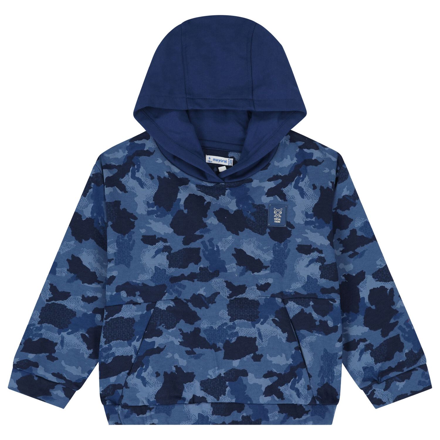 Boys Blue Camouflage Hooded Top, 1, hi-res