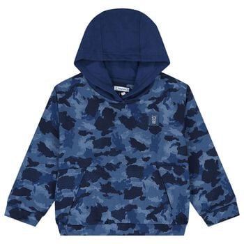 Boys Blue Camouflage Hooded Top