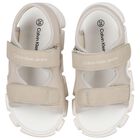 Beige & White Younger Logo Sandals, 1, hi-res