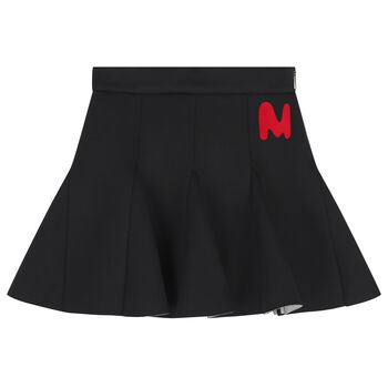 Girls Black Logo Scuba Pleated Skirt