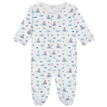 Baby Boys White Sail & Whale Babygrow