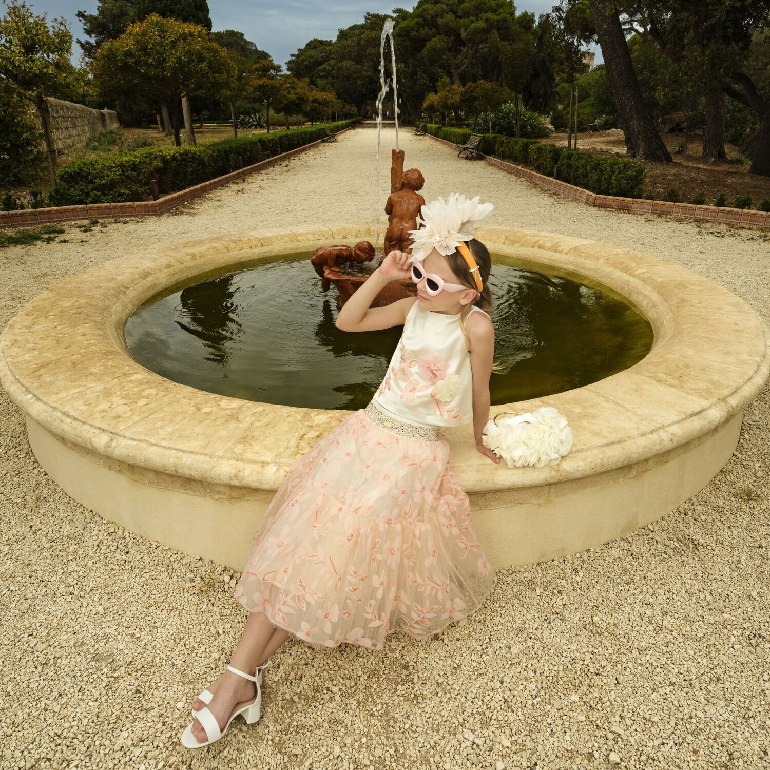 Girls Ivory & Pink Floral Skirt Set, 1, hi-res image number null