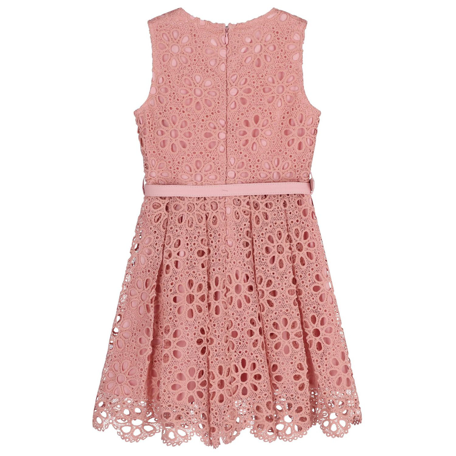 Girls Pink Floral Lace Dress, 1, hi-res