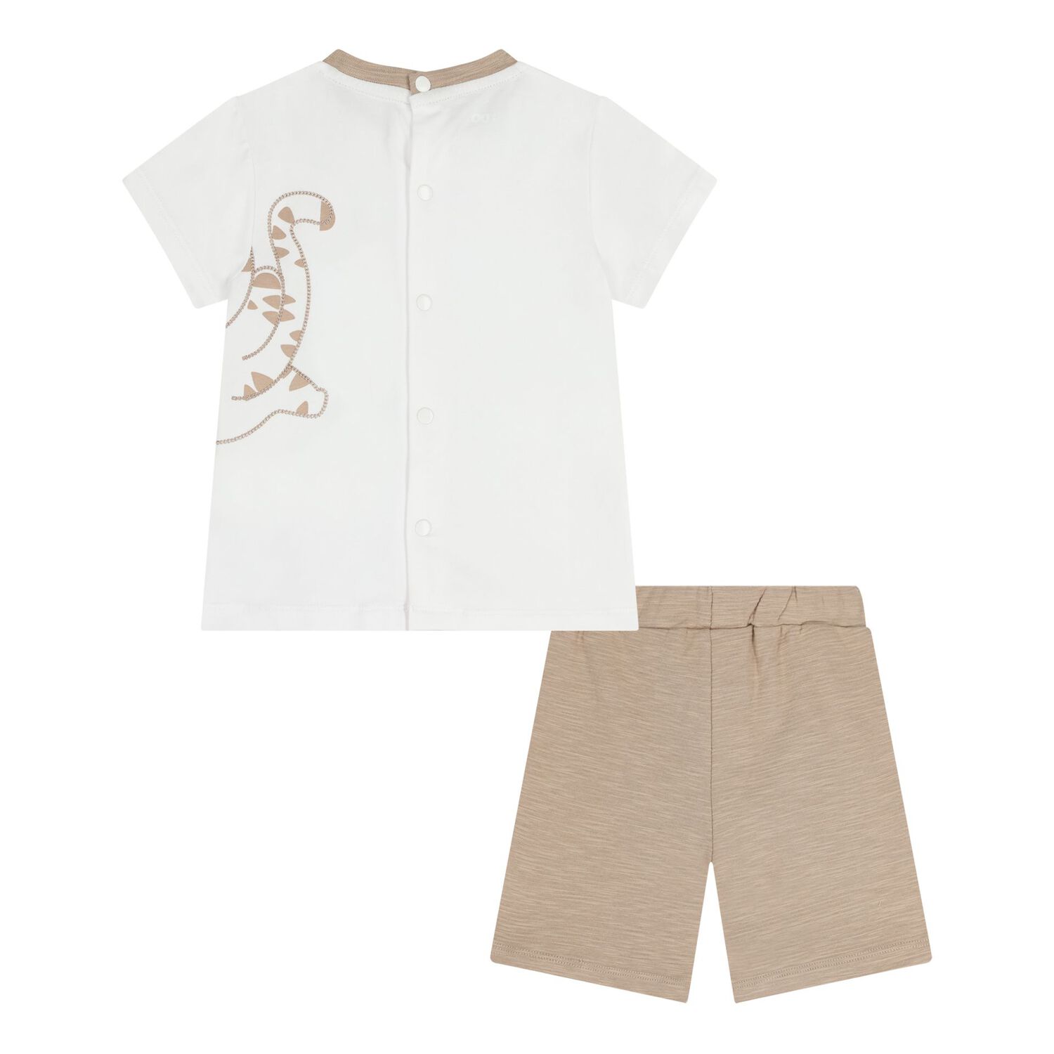 Baby Boys White & Beige Tiger Shorts Set, 1, hi-res