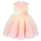 Girls Pink & Yellow Tulle Ruffled Dress, 1, hi-res