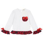 Girls White & Red Tartan Check Pyjamas, 1, hi-res