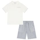 Boys White & Navy Striped Shorts Set, 1, hi-res