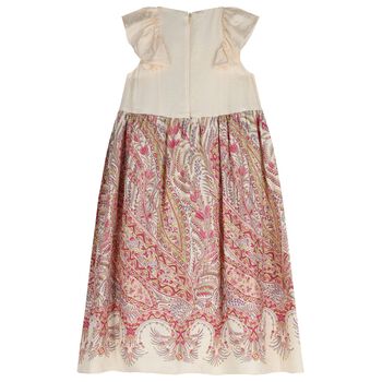 Girls Ivory & Pink Floral Paisley Dress 