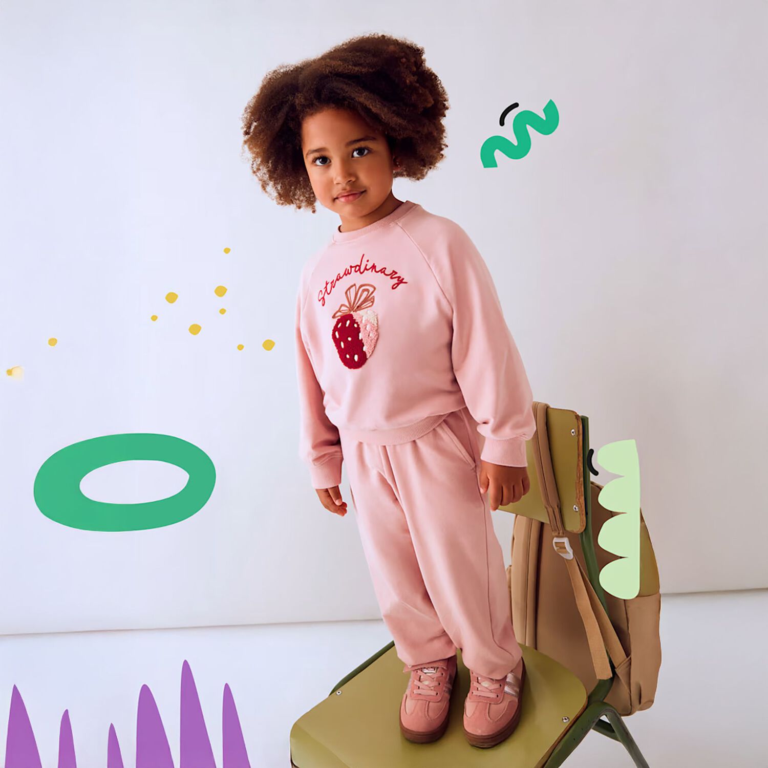 Girls Pink Strawberry Tracksuit, 1, hi-res