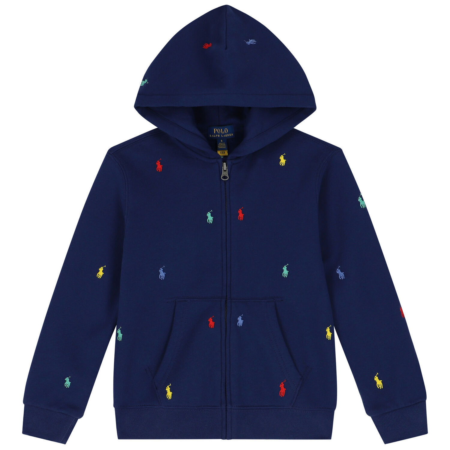 Boys Navy Blue Logo Hooded Zip Up Top, 1, hi-res image number null
